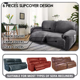 ULTICOR Extra Wide 75-100" 2 Seater Reclining Sofa Slipcover, Velvet Stretch 6-Piece, Soft Washable (Dark Grey) ULTICOR