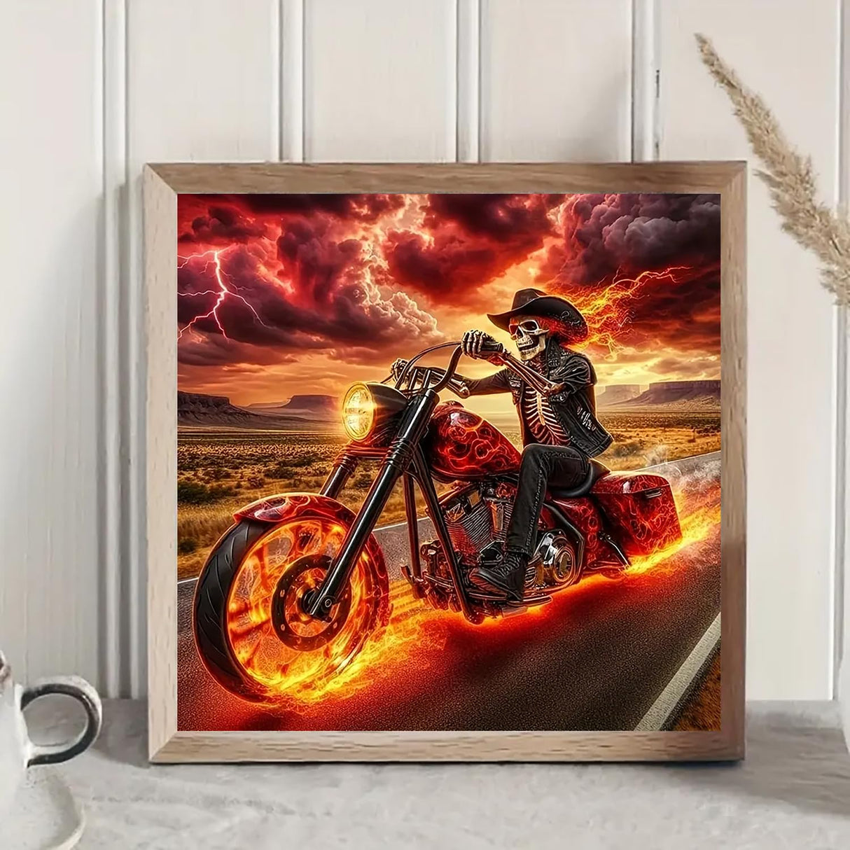 VCLKDIY Skull Motorbike Diamond Art Kits for Adults, 5D Diamond Painting Kits for Adults Beginners, DIY Full Round Drill Diamond Dot Painting Gem Art Kits for Adult, Home Wall Decor 13.8x13.8 Inch VCLKDIY