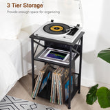AMHANCIBLE Record Player Stand with Charging Station, Turntable Stand with Storage Cabinet, 3 Tier End Table Hold Up to 100 Albums, Record Stand for Vinyl, Living Room, Black, HETCD01BK-1 AMHANCIBLE