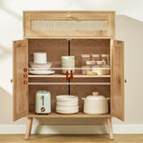 Iwell Storage Cabinet with Rattan Doors, Rattan Cabinet with Large Drawer & Adjustable Shelf, Accent Cabinet for Kitchen, Dining Room, Living Room, Entryway, Natural Iwell