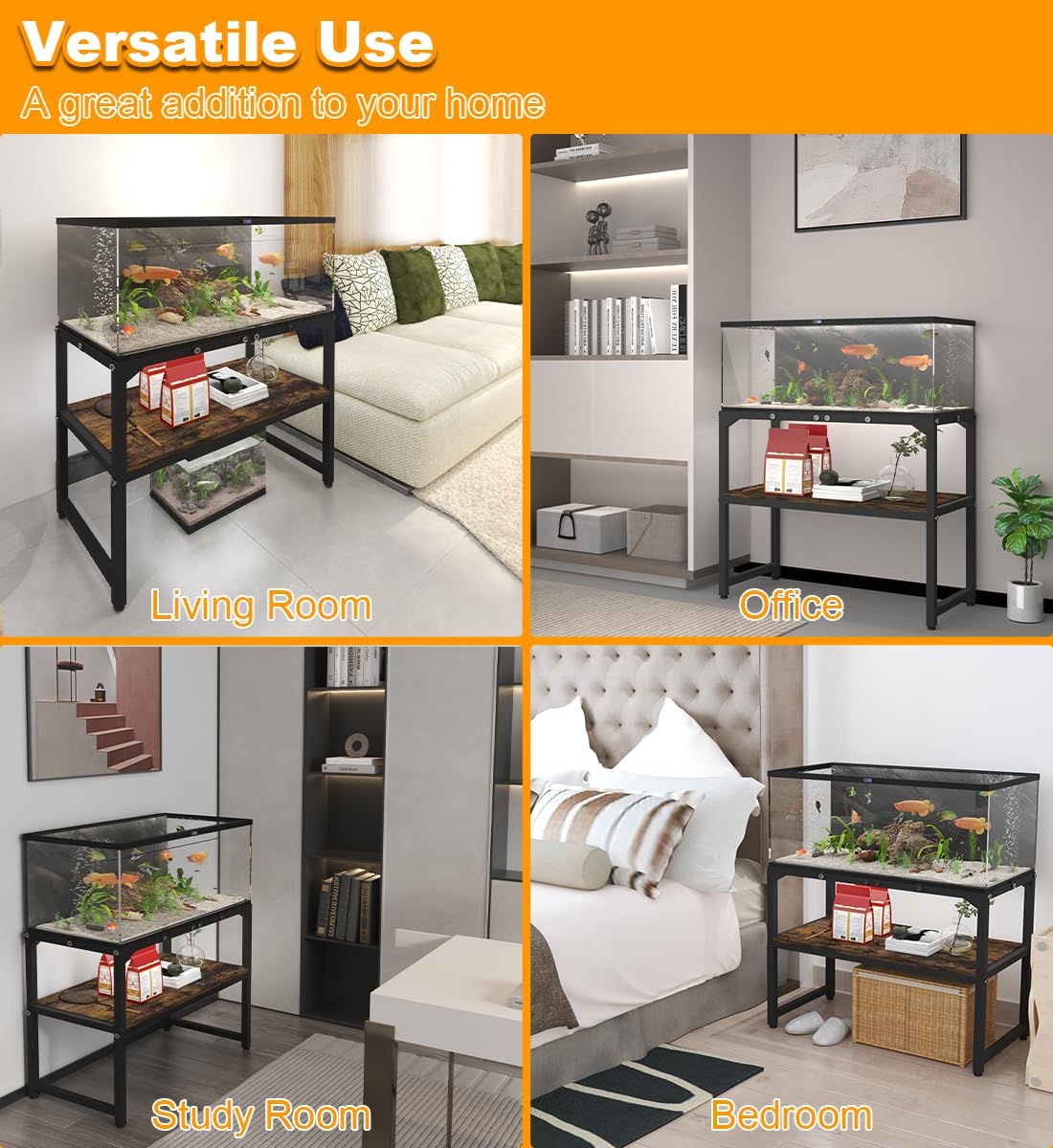 Mondazie 30 Gallon Fish Tank Stand with Shelf for Accessories Storage, 2 Tiers Heavy Duty Metal Aquarium Stand, Breeder Tank Turtle Reptile Terrariums Stand Rack for Home Office, 30" L x 12" W, Black Mondazie