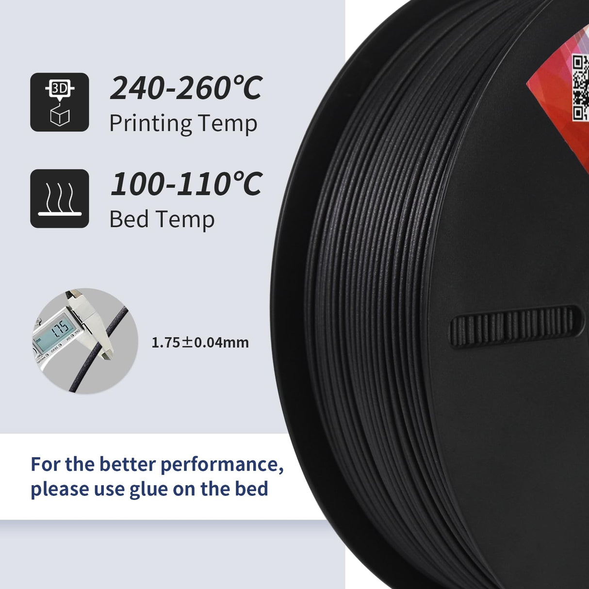YXPOLYER Carbon Fiber PC Filament Tough Carbon Fiber Polycarbonate 1.75mm PC-CF 3D Printer Filament 1kg/2.2lb, Excellent Strength, Rigidity and Heat Resistance 3D Engineering Material Filament, Black yxpolyer