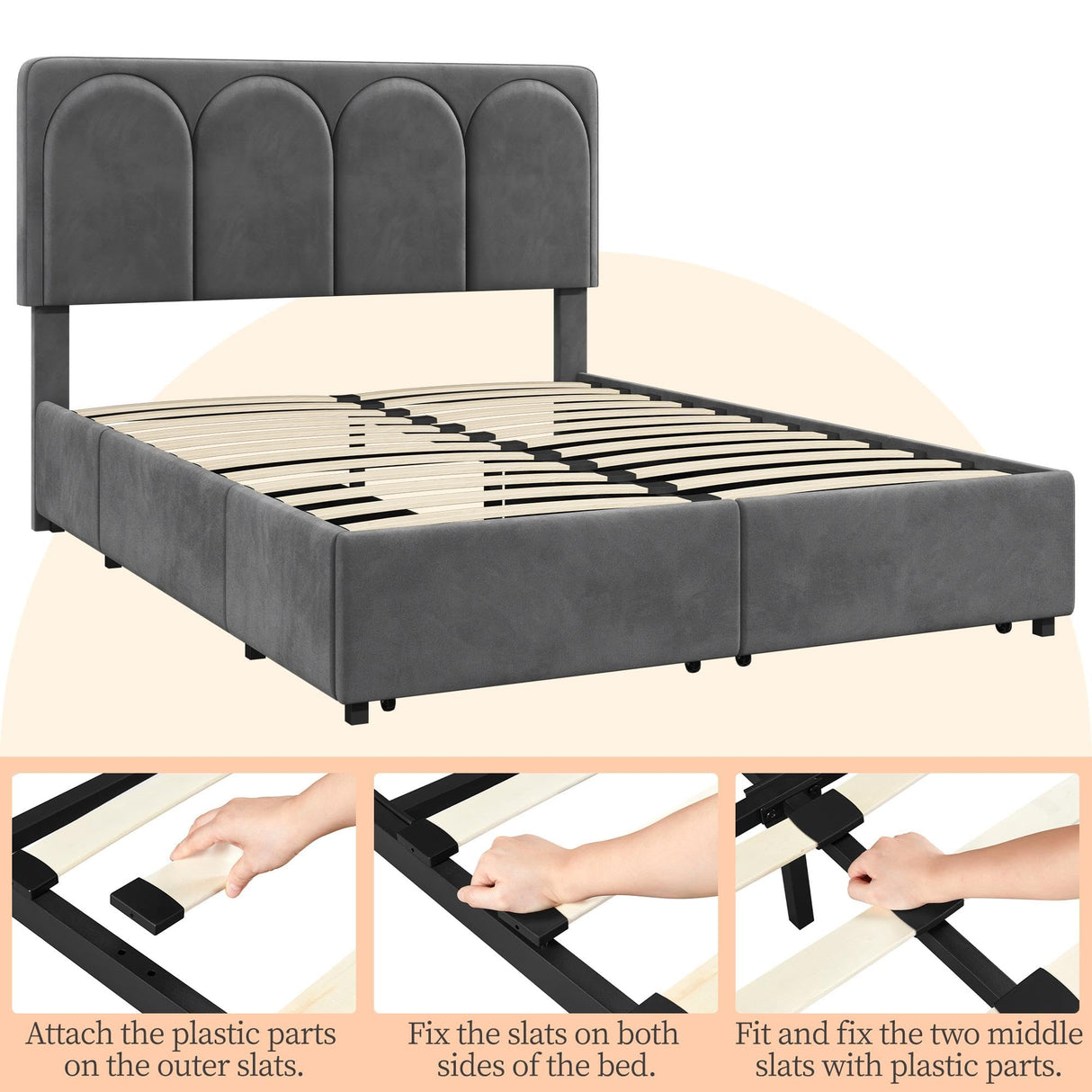 Stylish Dark Gray Queen Bed Frame with Adjustable Headboard and 4 Storage Drawers Yaheetech