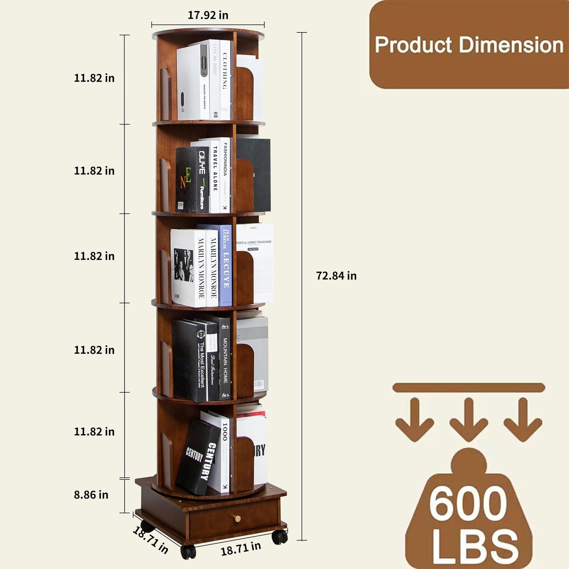 Solid Wood 360° Rotating Bookshelf Tower by GHBRHBJ - WoodArtSupply