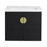 60 Inch Floating Bathroom Vanity, 60" Bathroom Vanity with Sink, Modern Double Sink Bathroom Vanity Combo,Black Wall Mounted Cabinet Set with Open Storage Shelf WoodArtSupply