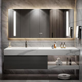 60 Inch Bathroom Vanity, Single Sink Bathroom Vanity Set Includes Anti-Fog LED Mirror Cabinet, Sintered Stone Countertop & Bathroom Sink Cabinet, Wall Mounted Floating Modern Bathroom Vanities, Black LUTHXAY