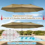 BenefitUSA 12 Ribs Umbrella Cover Canopy Replacement for 15' Double-Sided Patio Umbrella, Frame NOT Included(Taupe) BenefitUSA