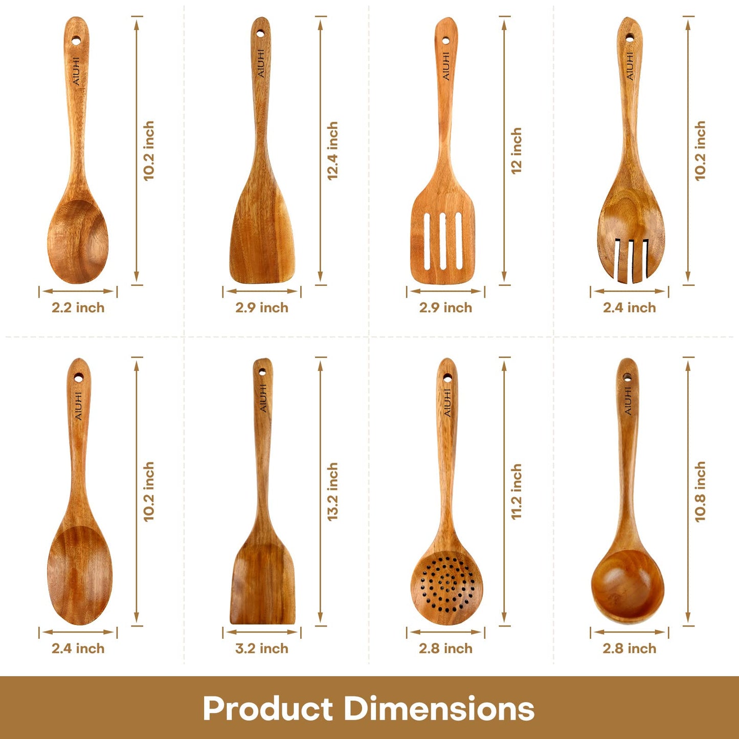 Wood Spoons for Cooking,Nonstick Kitchen Utensil Set,Wooden Spoons Cooking Utensil Set Non Scratch Natural Teak Wooden Utensils for Cooking(Teak 8 Pack)