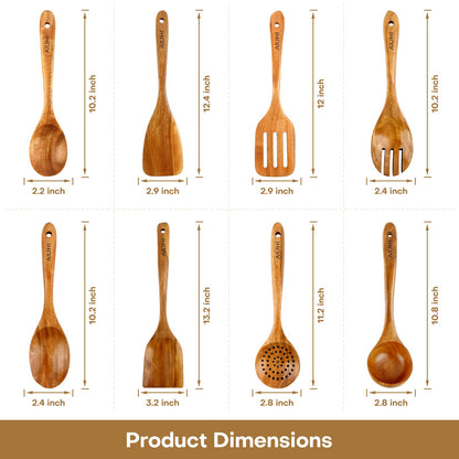 Wood Spoons for Cooking,Nonstick Kitchen Utensil Set,Wooden Spoons Cooking Utensil Set Non Scratch Natural Teak Wooden Utensils for Cooking(Teak 8 Pack)