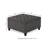 Acosure Large Square Storage Ottoman with Wooden Legs,Upholstered Button Tufted Coffee Table with Nail Trims,Easy to Install,for Living Space,Dark Gray Acosure
