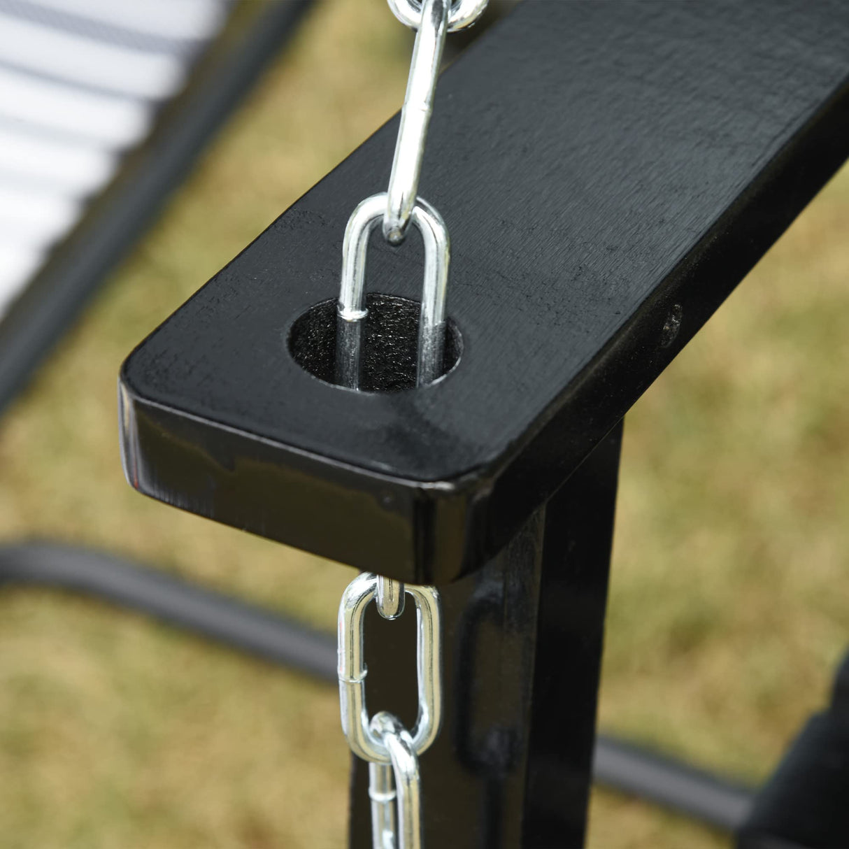 Outsunny 2-Seater Hanging Porch Swing Outdoor Patio Swing Chair Seat with Slatted Build and Chains, 440lbs Weight Capacity, Black Outsunny