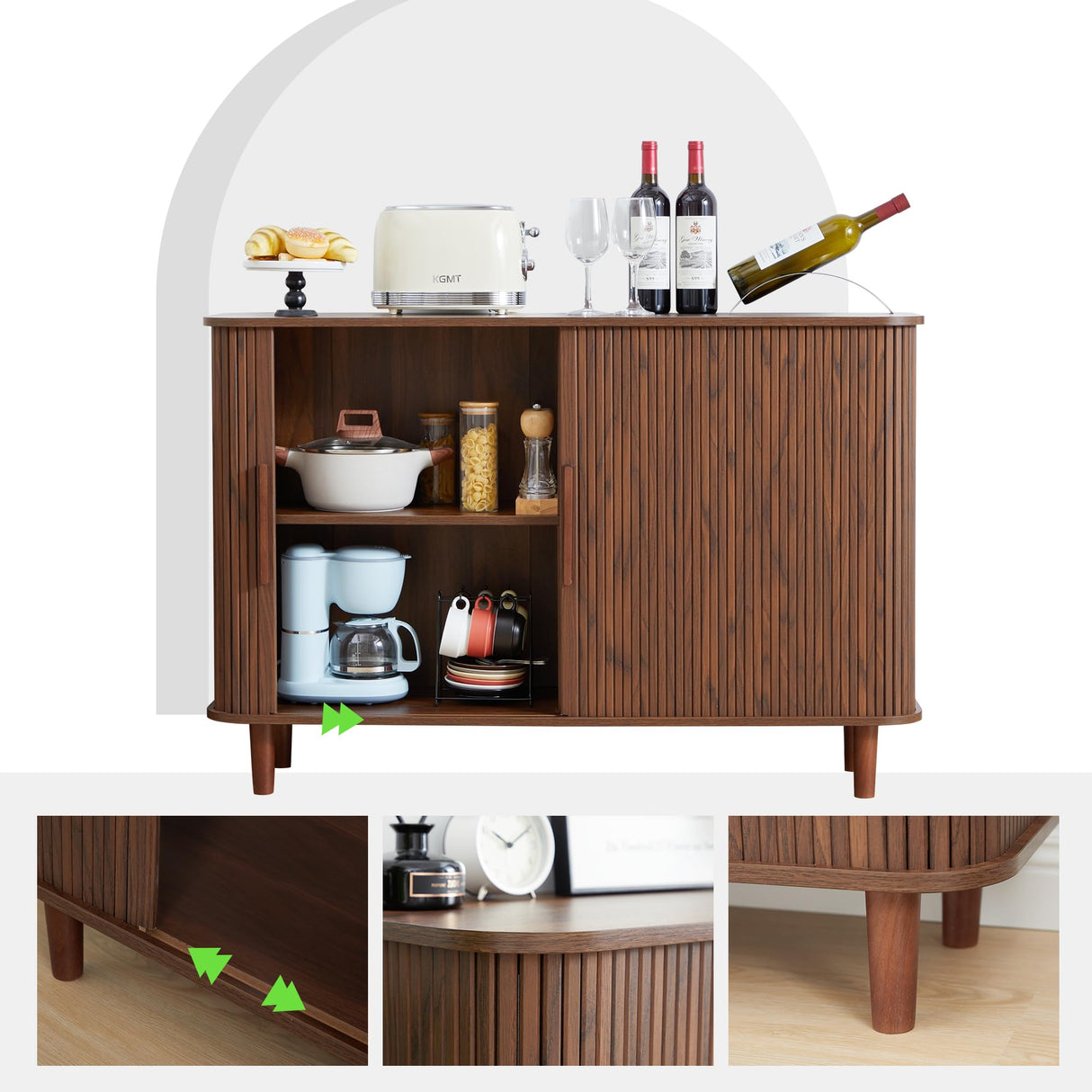 NVETHM Sideboard Buffet Cabinet, Storage Cabinet with Sliding Doors and Handles, Modern Wooden Sideboard Cabinet for Living Room, Dining Room, Kitchen and Entryway (Walnut) NVETHM