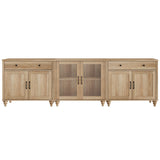 WAMPAT Farmhouse TV Stand for 100 Inch TV, 3-in-1 TV Console Table for 75/80/85/90 Inch TV, Entertainment Center with Glass & Wood Door, Kitchen Sideboard Buffet Cabinet for Dining Room, Oak WAMPAT