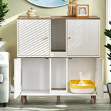 JanflyHome Litter Box Enclosure for 2 Cats, Double Hidden Litter Box Cabinet Furniture with Scratching Pad, Indoor Wood End Table Side Table Cat Washroom, White JanflyHome