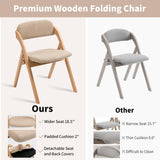 HOMEFUN Folding Chairs with Padded Seats, Wooden Stackable Dining Chairs Set of 2 with Removable Cover Folding Extra Chair for Guests Kitchen Office Wedding Party Picnic, Khaki HOMEFUN