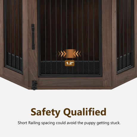 MCombo Corner Dog Crate Furniture with Glass Shelves, Wooden Dog Kennel Furniture with Door, Pet Crate Indoor Use, CN17 (Brown) MCombo