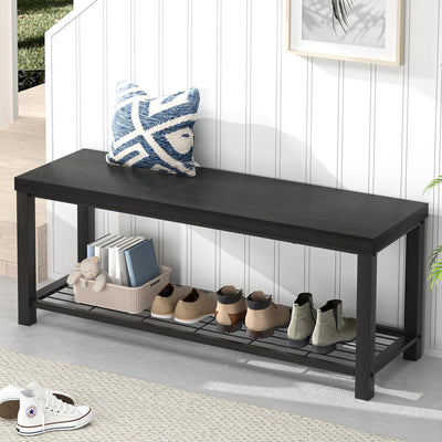 EXCEFUR Entryway Bench, Modern Wood and Metal Storage Bench for Hallway Front Door Entrance, Industrial Indoor Shoe Rack Bench Seat for Bedroom Living Room, 43.3 Inch Black