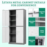 Letaya Metal Storage Cabinet with Lock Door, Adjustable Shelf Steel Cabinets for Office, Home,Pantry,Kitchen,Garage Utility Cabinet (4 Door-White&Gray) Letaya