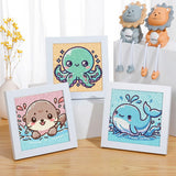 Canrichshop 4 Pack Cartoon 5D Diamond Painting for Kids,Cute Marine Animals DIY Painting Art Kit for Kids Ages 4-8-12 Mosaic Kits,Diamond Art Kid Present,Gem Paintings Full Drill 6x6 Inch Canrichshop