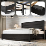 AMERLIFE Farmhouse King Size Bed Frame with 49" Fluted Headboard, Wood Platform Bed with Natural Grain, No Box Spring Needed/Noise Free, Black AMERLIFE