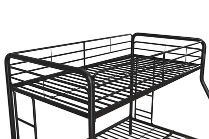 DHP Dusty Metal Bunk Bed Frame for Kids, Teens, and Adults, With Angled Ladder, High Full Length Guardrail, Smooth Rounded Edges, No Boxspring Required, For Small Spaces, Twin-Over-Full, Black