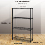NChanmar 4 Tier Wire Shelving Unit Storage Shelves Shelf Organizer 54"x36"x14" Heavy Duty Metal Storage Rack Wire Rack NSF Height Adjustable for Laundry Bathroom Kitchen Garage Shelving (Black) NChanmar