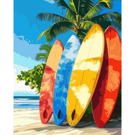 Natuyalo Paint by Numbers Kit for Adults - Colorful Surfboard DIY Acrylic Adult Paint by Number Kits Beach Scenery Canvas Painting for Adults Beginners Art Crafts Without Frame, 16x20 Inch Natuyalo