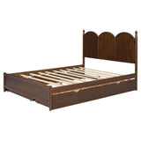 Merax Queen Size Platform Bed with 2 Storage Drawers and Twin XL Size Trundle, Rustic Design Wooden Bed Frame, Walnut Merax