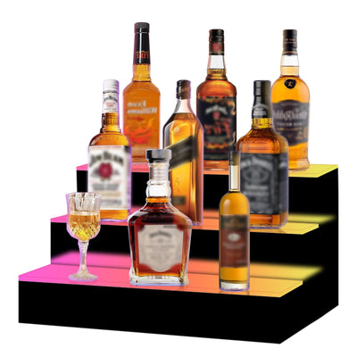 VONCI 16 Inch 3 Step LED Lighted Liquor Bottle Display Shelf, Bar Bottle Display Shelf with Remote Control and App Control for Home Commercial Bar Party