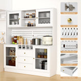 VOWNER Kitchen Hutch Cabinet, Pantry Cabinet, Freestanding Buffet Hutch with Pegboard, Cup Holder, Power Outlet, 4 Doors & 3 Drawers, Cupboard with Microwave Shelf & Wine Racks (White) VOWNER