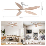Newdayr 60" Wood Ceiling Fan with Lights Remote and Control, 6 Speeds, 3 Color Tones Dimmable LED, 6H Timer, Modern, Noiseless Reversible DC Motor, Large Indoor, Kitchen, Bedroom, Living Room Newday
