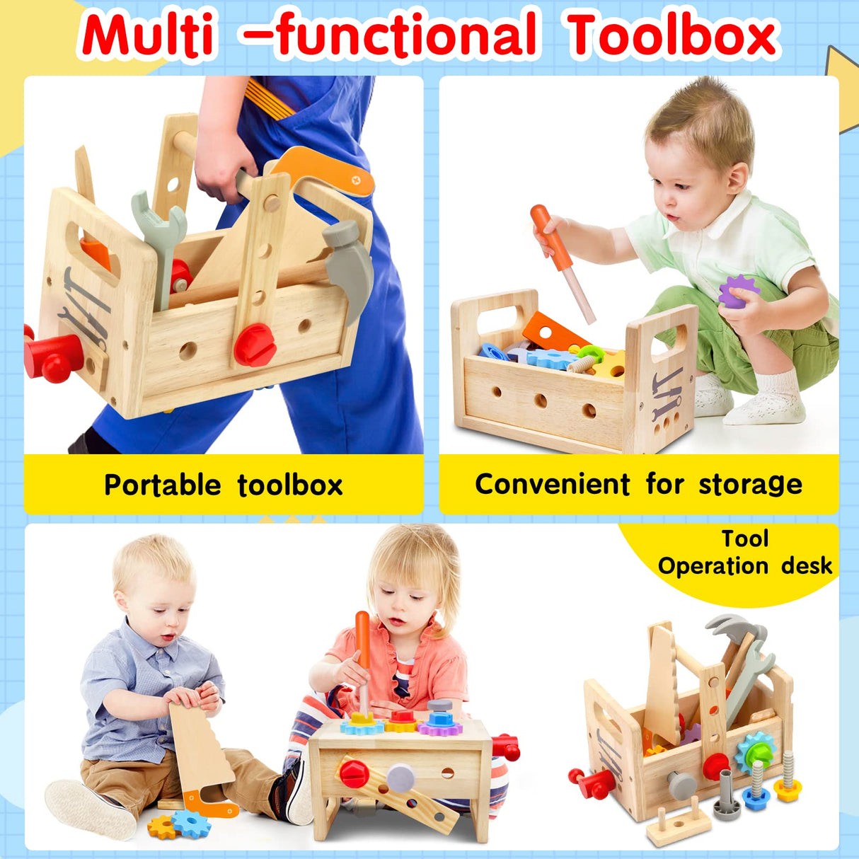 Mgtfbg Kids Tool Set - 29 PCS Wooden Toddler Tool with Box, Montessori STEM Educational Pretend Play Construction Toy for 2 3 4 5 6 Year Old Boys Girls, Best Birthday Gift Mgtfbg