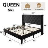 iPormis Queen Size Platform Bed Frame with Button Tufted Headboard, Upholstered Bed Frame with Solid Wooden Slats, 8" Underbed Space, No Box Spring Needed, Noise Free, Easy Assembly, Black iPormis