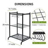 RANXFLOAT Garden Tool Organizer with Storage Hooks, Yard Tool Tower Rack for Garage Organization and Storage, Up to 35 Long-Handled Tools, Metal Tool Holder with 6 Hooks, Black RANXFLOAT