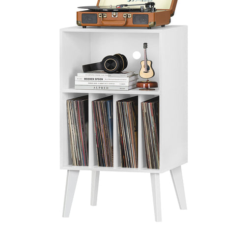 Lerliuo Record Player Stand, White Turntable Stand Holds up to 160 Albums, Mid-Century Vinyl Storage Cabinet Table with Solid Wood Legs, Record Player Holder Dispaly Shelf for Bedroom Living Room Lerliuo