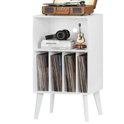 Lerliuo Record Player Stand, White Turntable Stand Holds up to 160 Albums, Mid-Century Vinyl Storage Cabinet Table with Solid Wood Legs, Record Player Holder Dispaly Shelf for Bedroom Living Room
