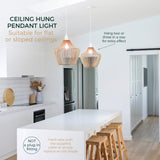 Bellaniks Wood Pendant Light - Easy-to-Assemble Ceiling Chandelier - Modern Boho Hanging Lamp Lighting Fixture for Dining, Kitchen, Bedroom, Living Room - Adjustable Nylon Cord, Uses Standard Bulb Bellaniks