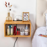 Floating Nightstand Oak Wooden Shelf Wall Mount - Stylish & Minimalistic Bedside Shelf Hanging Charging USB Charger Station Rest Side Table for Bedroom Living Room Office Home Decor (Natural) KAAS HAUS