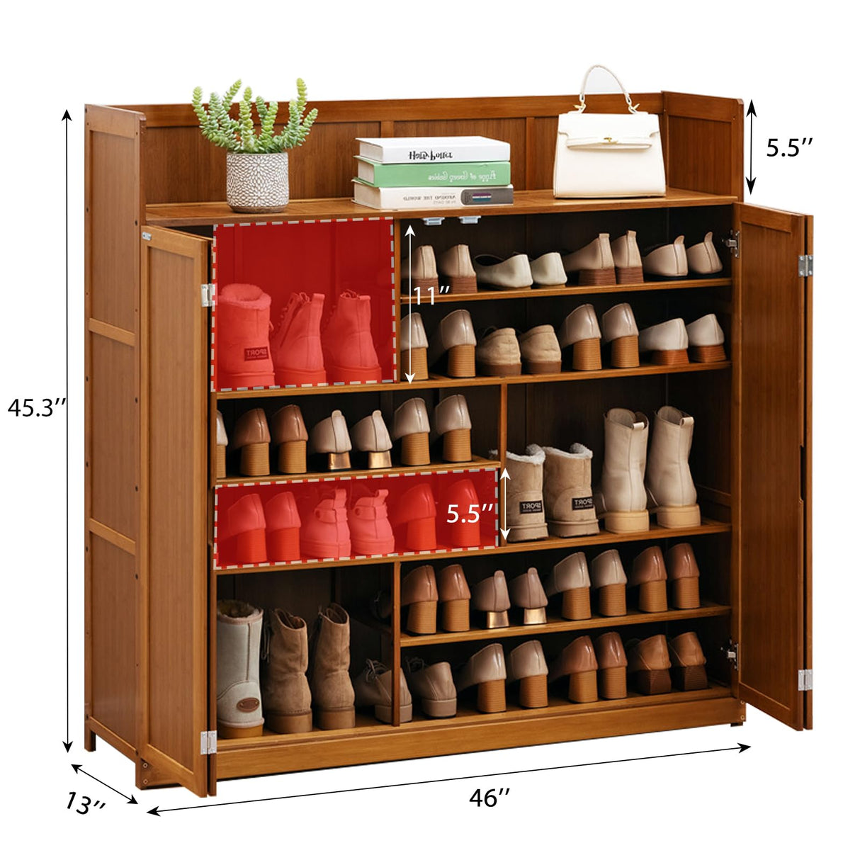 WMIASIN Bamboo Shoe Storage Cabinet with Doors, Shoe Cabinet for Entryway, 6 Tier Freestanding Shoes Heels Sneakers Shoe Rack Shelf, 36-40 Pairs Entryway Shoe Cabinet with Drawers for Hallway, Brown WMIASIN