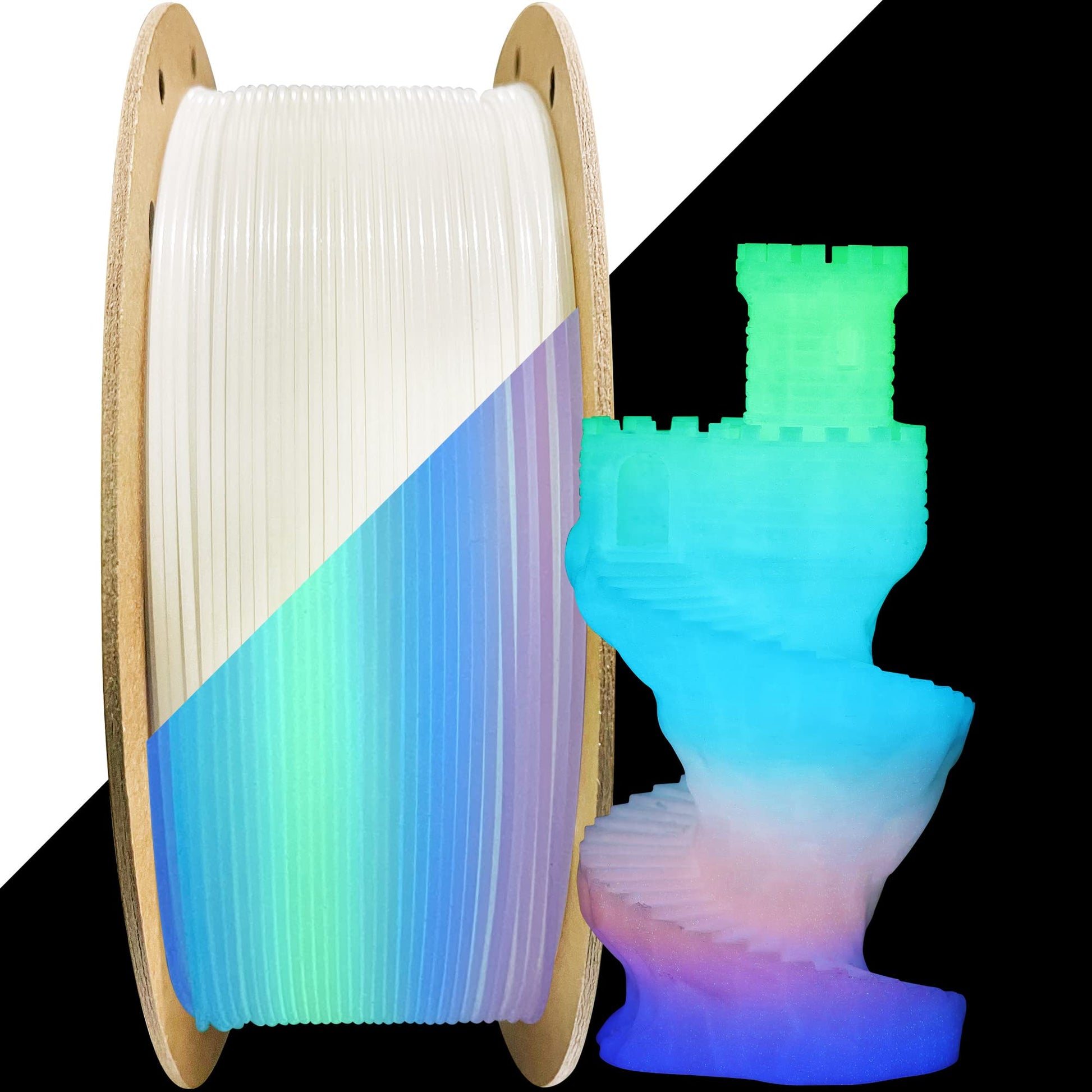 1.75mm Glowing in Dark Fast Color Change Rainbow Multi Colored PLA Filament, Each 5-10m Fast Color Random Gradually Changed 3D Printer Material, 1KG 2.2lbs PLA with Extra 3D Printing Tool by  - WoodArtSupply