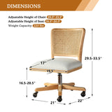 Modern Home Office Chair Comfortable Upholstered Armless Desk Chair, Adjustable Swivel Rolling Computer Chair with Rattan Mid-Back Support, Linen TINA'S HOME