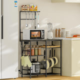 3IngSeagulls Bakers Rack with Power Outlet, Kitchen Microwave Stand with 10 S-shaped Hooks, 6-Tier Coffee Bar Station, Kitchen Storage Shelf Rack for Spices, Pots, Gray 3IngSeagulls