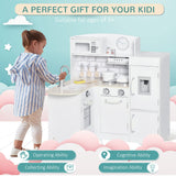Qaba Kids Play Kitchen Set Pretend Wooden Cooking Toy Set with Drinking Fountain, Microwave, Fridge and Accessories for Age 3 Years, White Qaba