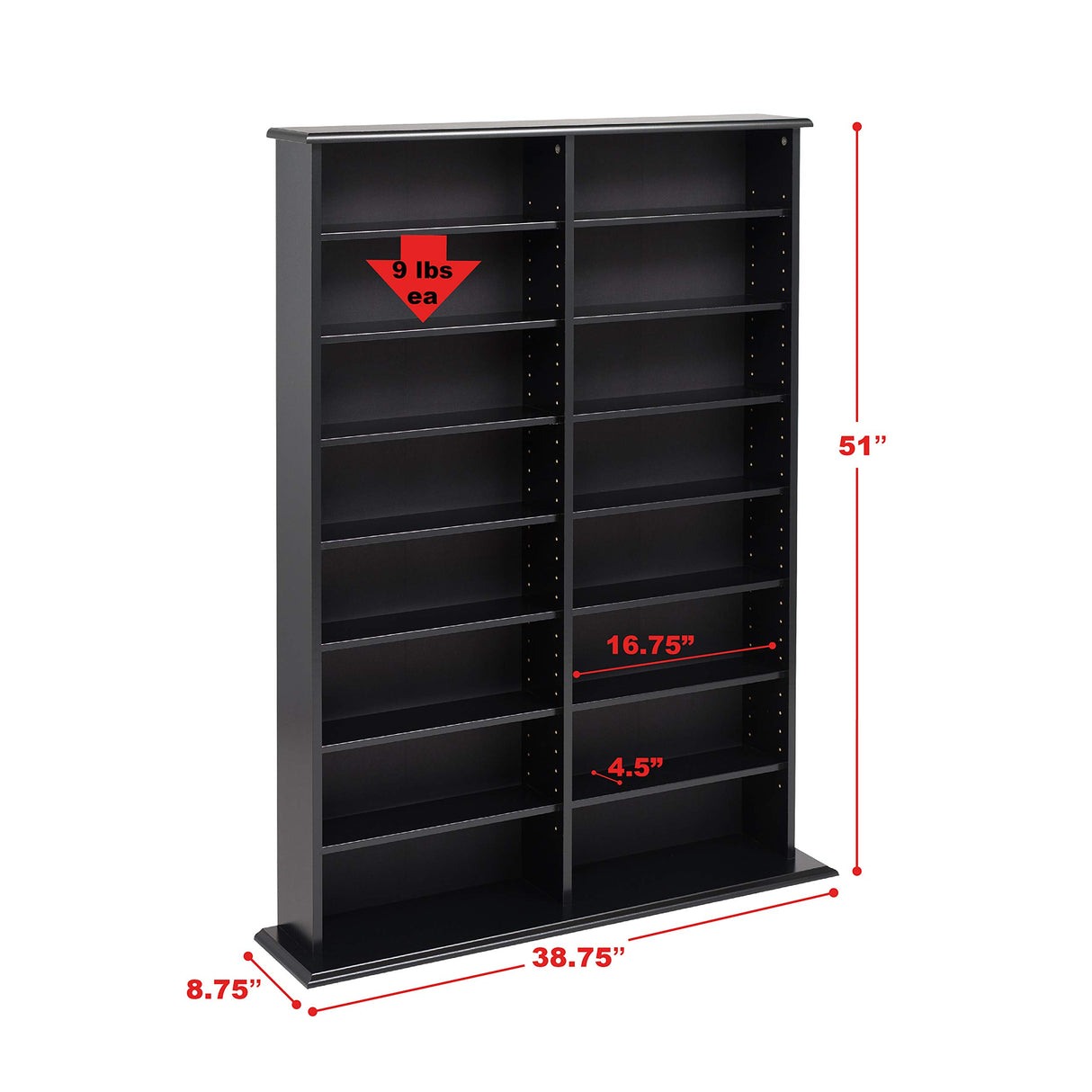 Prepac 2 Column Display Cabinet Media Storage, 38.75" Wide, Black Prepac