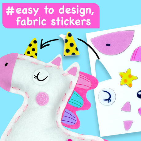 EZCRA Easy Arts and Crafts for Kids - No Mess Sewing Kit for Kids - 4 Easy to Do Unicorn Sewing Projects - Fun Felt Stickers - Tools with Instruction - Gifts for Girls Age 4,5,6,7,8 EZCRA