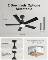 CubiCubi Ceiling Fan, 42" Black Ceiling Fans with Lights and Remote/APP Control, Quiet, 3000-6500K Dimmable, Modern Ceiling Fan with Light for Indoor Bedroom, Living Room, Kitchen CubiCubi