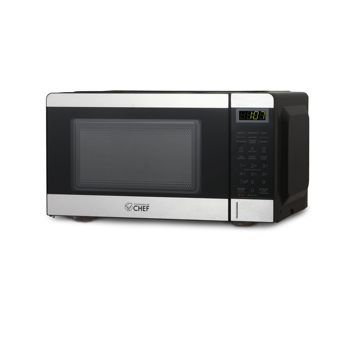 COMMERCIAL CHEF 0.7 Cubic Foot Microwave with 10 Power Levels, Small Microwave with Push Button, 700W Countertop Microwave up to 99 Minute Timer and Digital Display, Stainless Steel Commercial CHEF