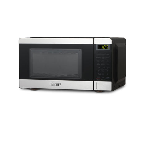 COMMERCIAL CHEF 0.7 Cubic Foot Microwave with 10 Power Levels, Small Microwave with Push Button, 700W Countertop Microwave up to 99 Minute Timer and Digital Display, Stainless Steel Commercial CHEF