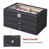 habgp Sunglasses Organizer with 18 Slots, 3-Layer Multiple Eyeglasses Eyewear Storage Glasses Holder Leather Box Display Case for Women Men - Black habgp