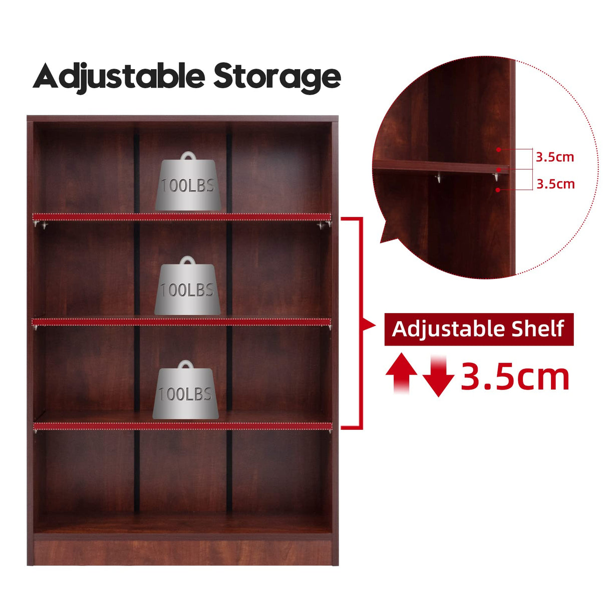 Sunon Cherry 4-Shelf Freestanding Wooden Bookcase for Home and Office Sunon